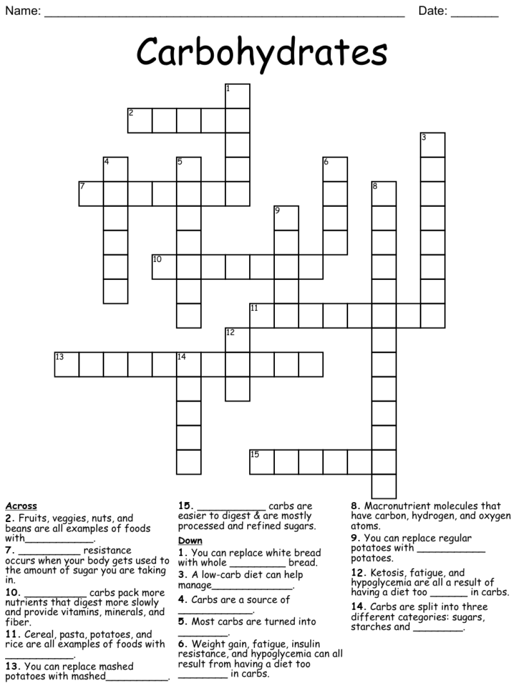 Picture of: Carbohydrates Crossword – WordMint